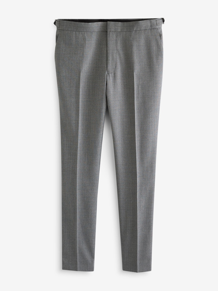 Light Grey Slim Fit Textured Wool Suit Trousers - Image 8 of 8