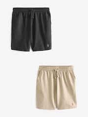 Grey/Stone Lightweight 100% Cotton Joggers Shorts 2 Pack - Image 1 of 12