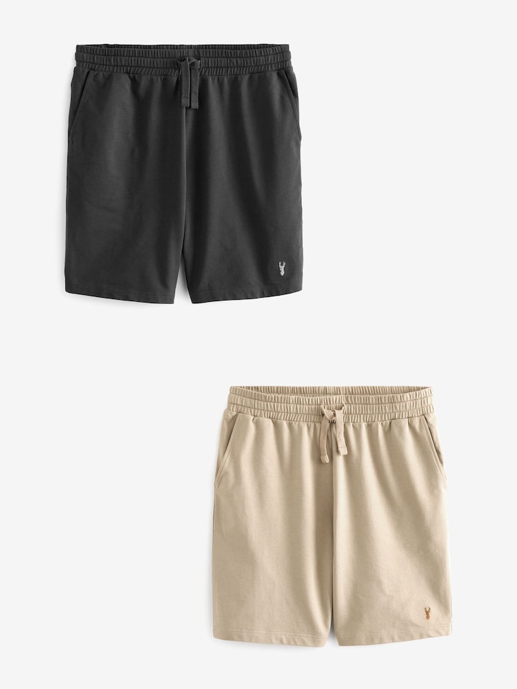 Grey/Stone Lightweight 100% Cotton Joggers Shorts 2 Pack - Image 1 of 12