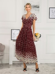 Jolie Moi Red Mably Mirror Print Maxi Mesh Dress - Image 1 of 5