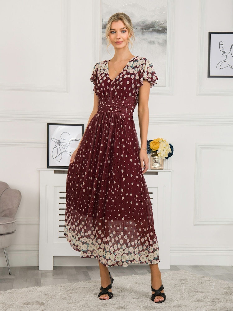 Rot - Jolie Moi Mably Maxikleid aus Netzstoff mit Spiegelprint - Bild 1 von 5 Rot - Jolie Moi Mably Maxikleid aus Netzstoff mit Spiegelprint - Bild 1 von 5