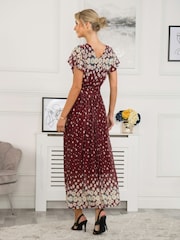 Jolie Moi Red Mably Mirror Print Maxi Mesh Dress - Image 2 of 5
