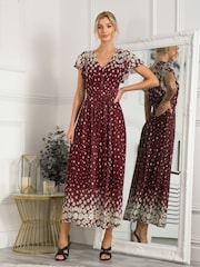 Jolie Moi Red Mably Mirror Print Maxi Mesh Dress - Image 3 of 5