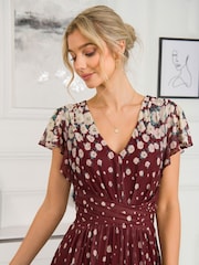 Jolie Moi Red Mably Mirror Print Maxi Mesh Dress - Image 4 of 5