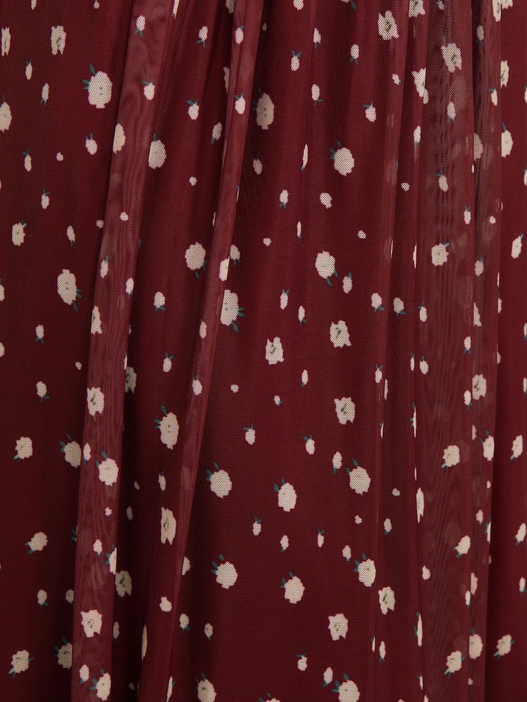 Jolie Moi Red Mably Mirror Print Maxi Mesh Dress - Image 5 of 5