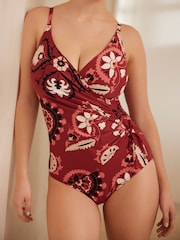 Berry Red Aztec DD+ Ruched Side Tummy Control Wired Swimsuit - Image 3 of 6