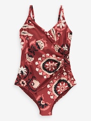 Berry Red Aztec DD+ Ruched Side Tummy Control Wired Swimsuit - Image 6 of 6