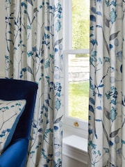 Blue Isla Floral Print Ruffle Top Lined Curtains - Image 1 of 7