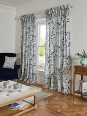 Blue Isla Floral Print Ruffle Top Lined Curtains - Image 3 of 7