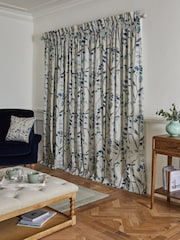 Blue Isla Floral Print Ruffle Top Lined Curtains - Image 4 of 7