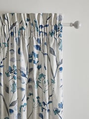 Blue Isla Floral Print Ruffle Top Lined Curtains - Image 5 of 7