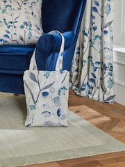 Blue Isla Floral Print Ruffle Top Lined Curtains - Image 6 of 7