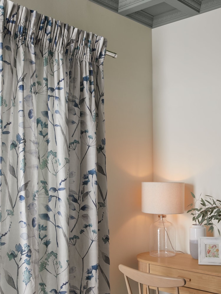 Blue Isla Floral Print Ruffle Top Lined Curtains - Image 7 of 7