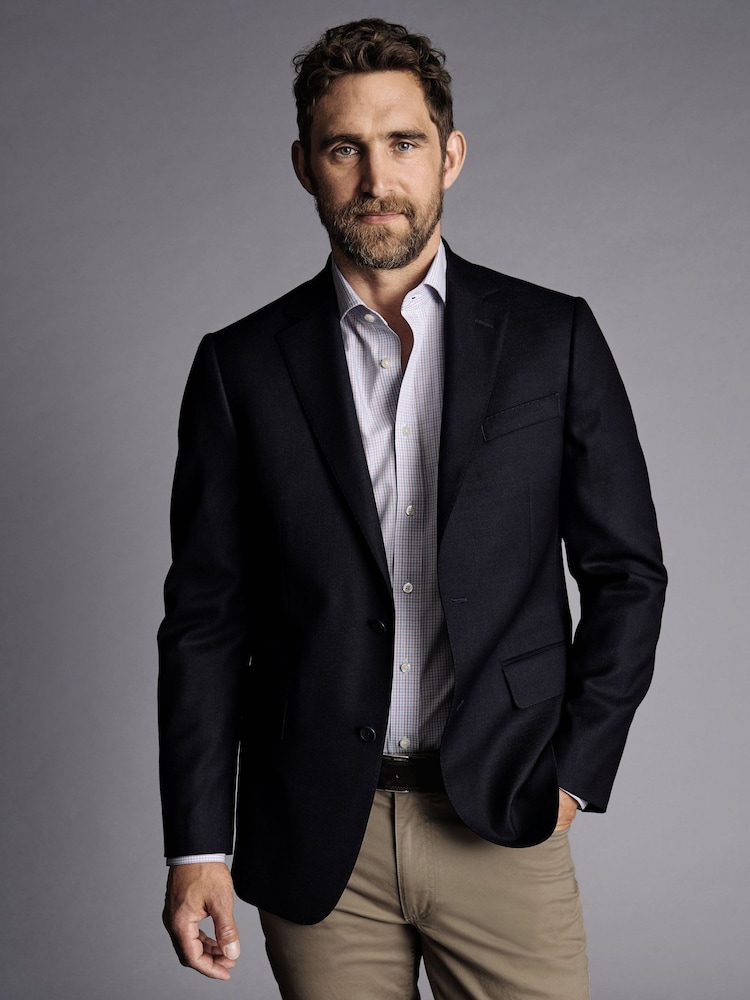 Charles Tyrwhitt Blue Luxury Italian Hopsack Classic Fit Jacket - Image 1 of 5