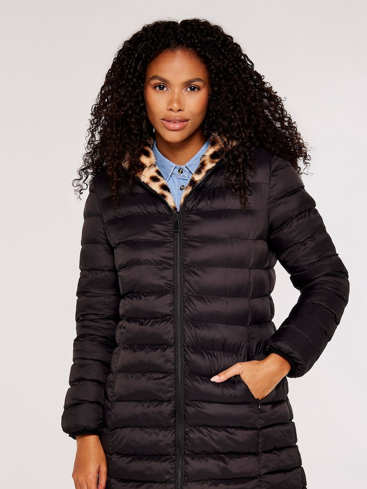 Apricot Black & Brown Leopard Reversable Puffer Coat - Image 1 of 5