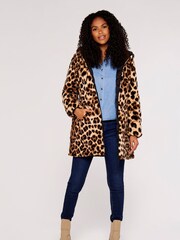 Apricot Black & Brown Leopard Reversable Puffer Coat - Image 3 of 5