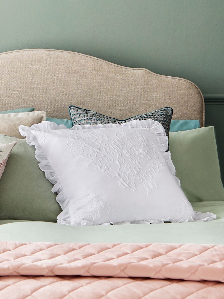 White Embroidered Heart 50 x 50cm Cushion - Image 1 of 5 White Embroidered Heart 50 x 50cm Cushion - Image 1 of 5