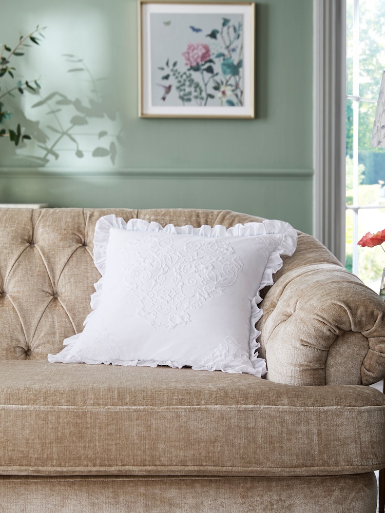 White Embroidered Heart 50 x 50cm Cushion - Image 2 of 5 White Embroidered Heart 50 x 50cm Cushion - Image 2 of 5