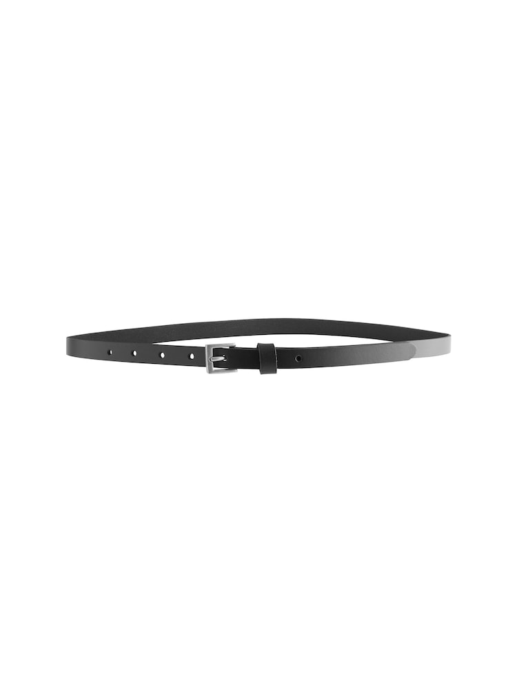 Black with Silver Skinny Leather Belt - Image 3 of 4