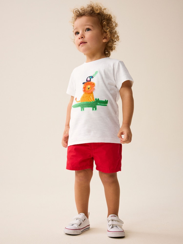 Weiß - Kurzärmeliges, schlichtes T-Shirt mit Charakter-Applikation aus 100 % Baumwolle (3 Monate – 7 Jahre) - Bild 2 von 5 Weiß - Kurzärmeliges, schlichtes T-Shirt mit Charakter-Applikation aus 100 % Baumwolle (3 Monate – 7 Jahre) - Bild 2 von 5