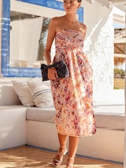 Pink Floral Bandeau Mini Summer Dress - Image 2 of 7