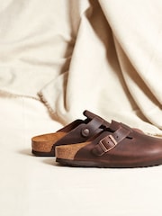 Birkenstock Brown Boston Oil Leather Clogs - Image 4 of 11