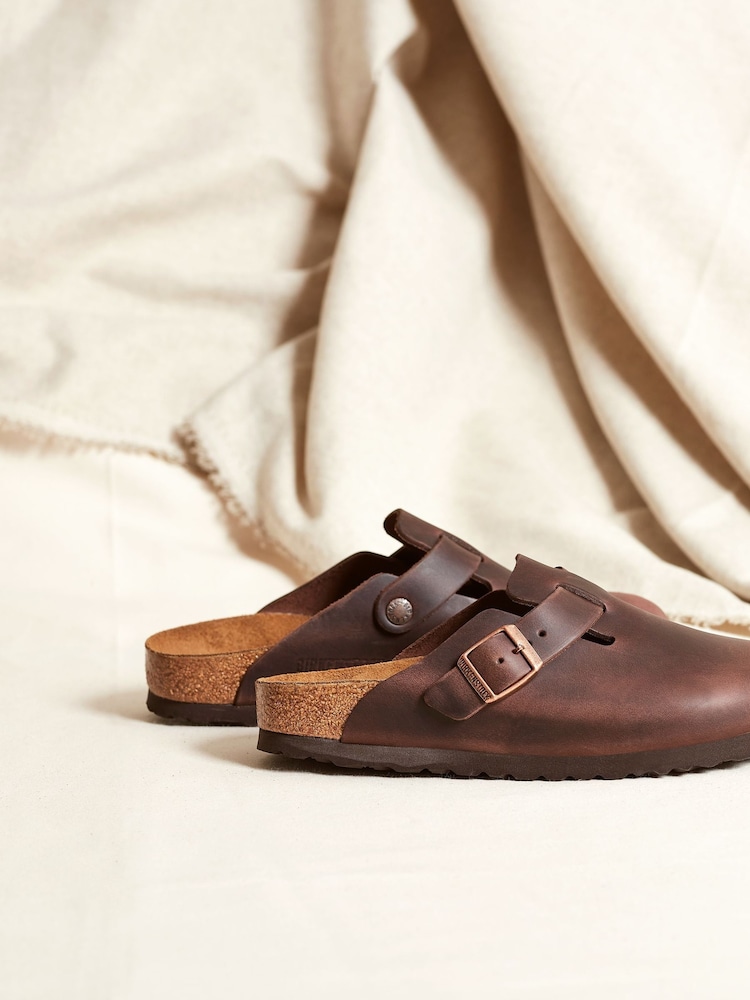 Birkenstock Brown Boston Oil Leather Clogs - Image 4 of 11