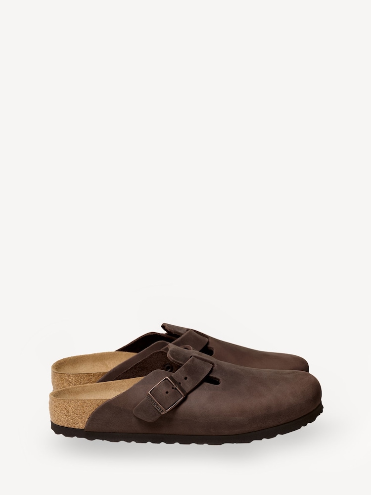 Birkenstock Brown Boston Oil Leather Clogs - Image 6 of 11