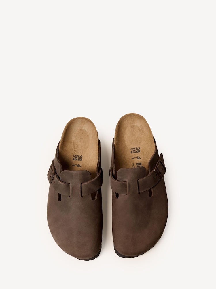 Birkenstock Brown Boston Oil Leather Clogs - Image 9 of 11