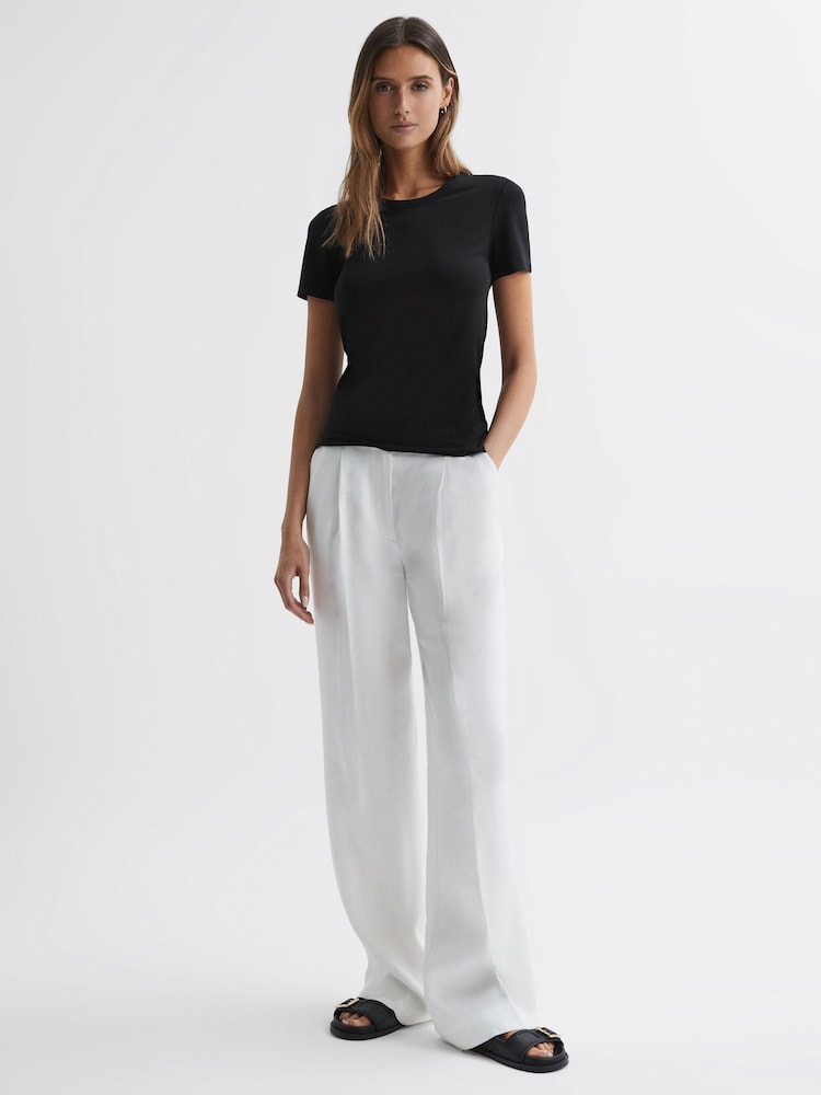 Reiss Black Sandy Fitted Cotton Crew Neck T-Shirt - Image 1 of 5