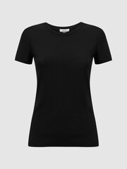 Reiss Black Sandy Fitted Cotton Crew Neck T-Shirt - Image 2 of 5
