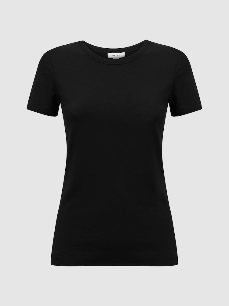 Reiss Black Sandy Fitted Cotton Crew Neck T-Shirt - Image 2 of 5