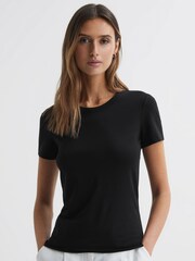 Reiss Black Sandy Fitted Cotton Crew Neck T-Shirt - Image 3 of 5