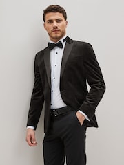 Black Slim Fit Velvet Blazer - Image 1 of 5