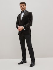 Black Slim Fit Velvet Blazer - Image 2 of 5