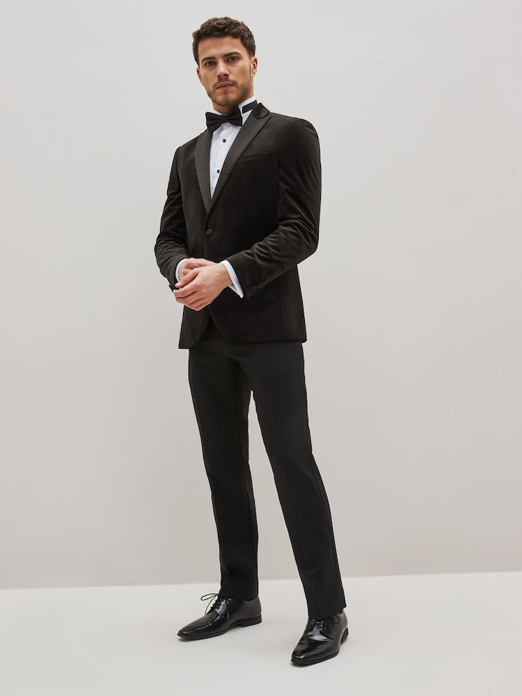 Black Slim Fit Velvet Blazer - Image 2 of 5