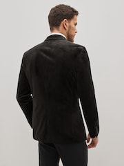 Black Slim Fit Velvet Blazer - Image 3 of 5