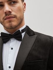 Black Slim Fit Velvet Blazer - Image 4 of 5