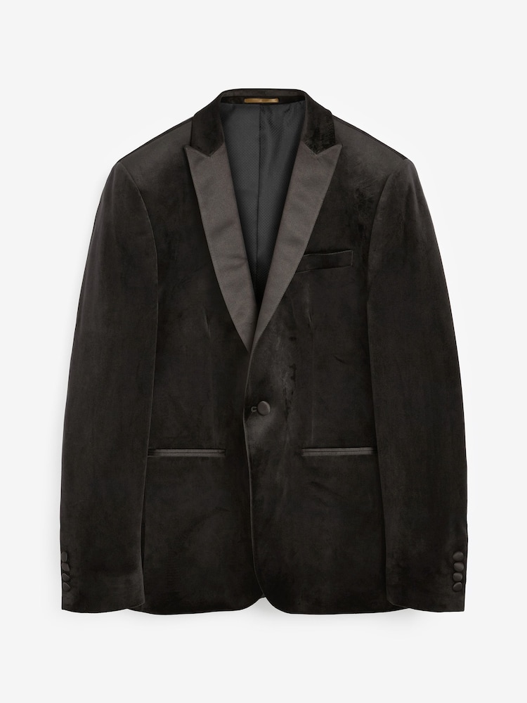 Black Slim Fit Velvet Blazer - Image 5 of 5