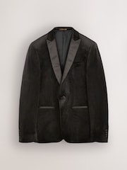 Black Slim Fit Velvet Blazer - Image 7 of 8