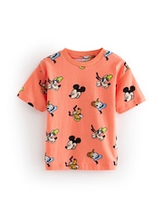 Coral Pink Mickey Short Sleeve 100% Cotton T-Shirt (6mths-8yrs) - Image 1 of 3