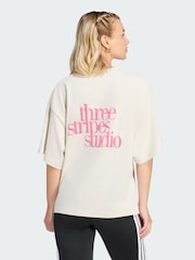 adidas Cream 3-Stripes Studio T-Shirt - Image 2 of 5