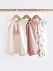 Pink Bunny Baby Vest Rompers 3 Pack - Image 1 of 10
