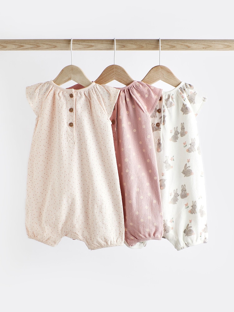Pink Bunny Baby Vest Rompers 3 Pack - Image 2 of 10
