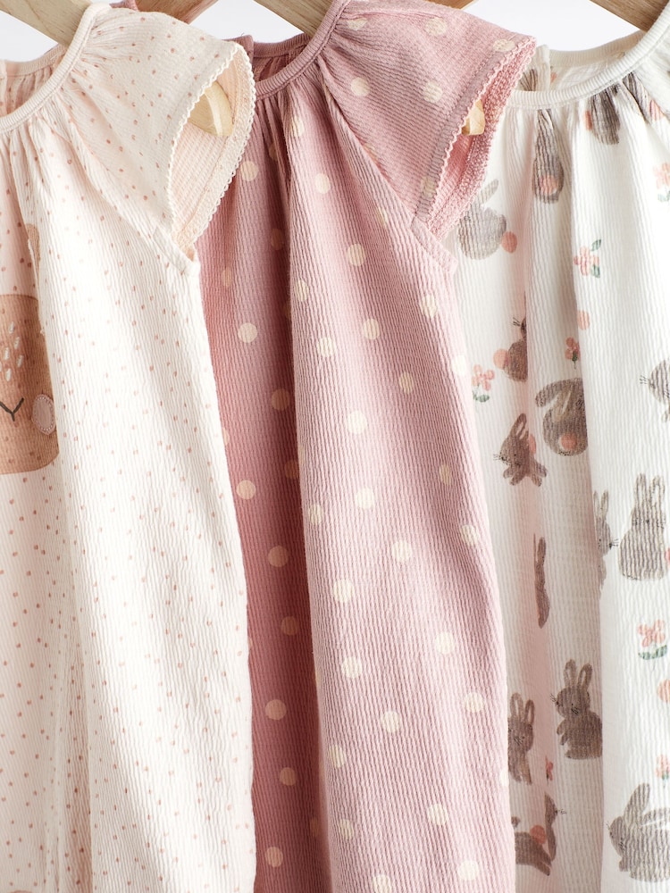 Pink Bunny Baby Vest Rompers 3 Pack - Image 6 of 10
