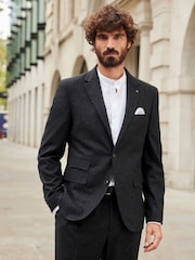Black Slim Fit Nova Fides Italian Fabric Textured Suit Jacket - Image 1 of 13