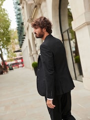 Black Slim Fit Nova Fides Italian Fabric Textured Suit Jacket - Image 3 of 13