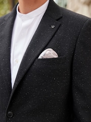Black Slim Fit Nova Fides Italian Fabric Textured Suit Jacket - Image 4 of 13