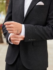 Black Slim Fit Nova Fides Italian Fabric Textured Suit Jacket - Image 5 of 13