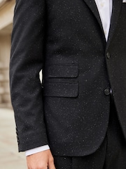 Black Slim Fit Nova Fides Italian Fabric Textured Suit Jacket - Image 6 of 13